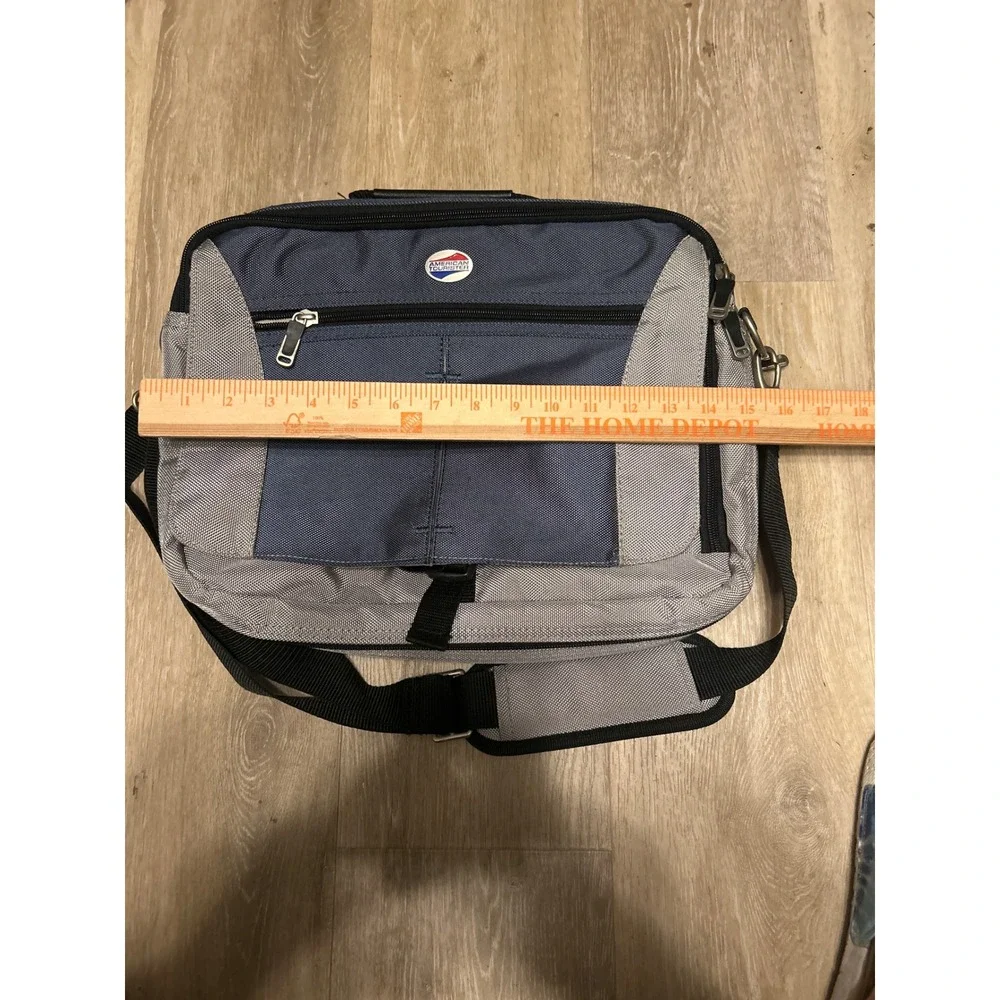 American Tourister Messenger Bag Blue Grey Nylon Laptop Case Shoulder Bag 15in